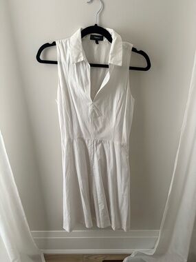 Theory White Sleeveless Collared Mini Dress